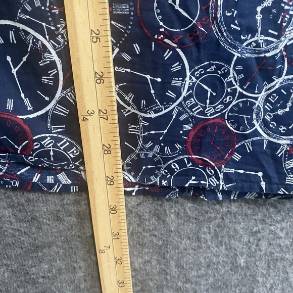 Catherines Top Women 1X Blue Clock Print Novely Button Roll Tab Blouse‎ Office - Picture 8 of 9
